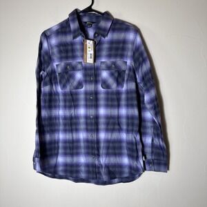 Eddie Bauer Shirt Women Medium Purple Firelight Button Down Flannel Plaid Nwt